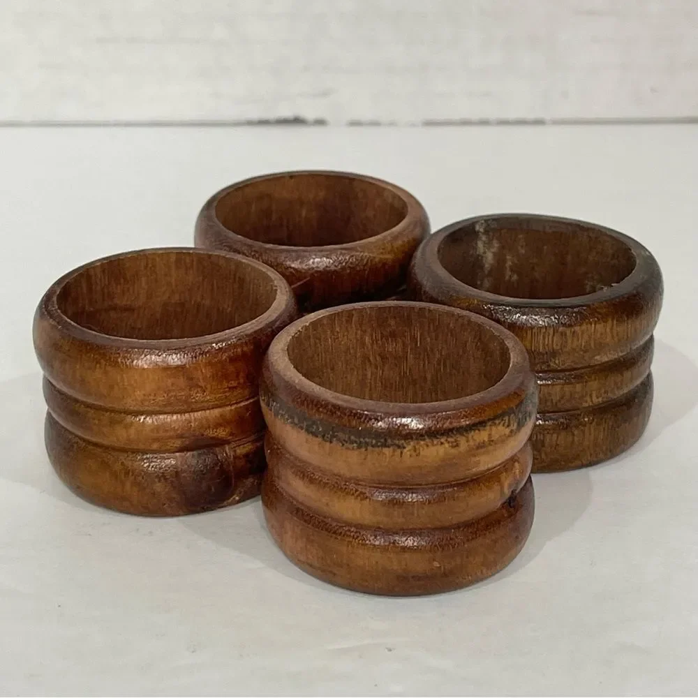 Rustic Wood Napkin Rings MCM Retro Cabin Farmhouse Casual Dark Brown Set of 7